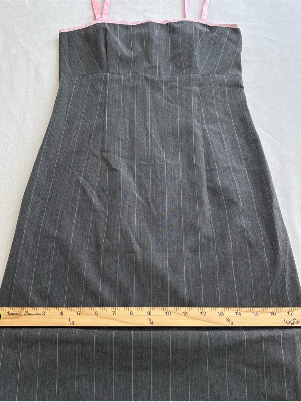 Dark Gray Pinstripe Sheath Dress with Pink Trim - Picture 10 of 10